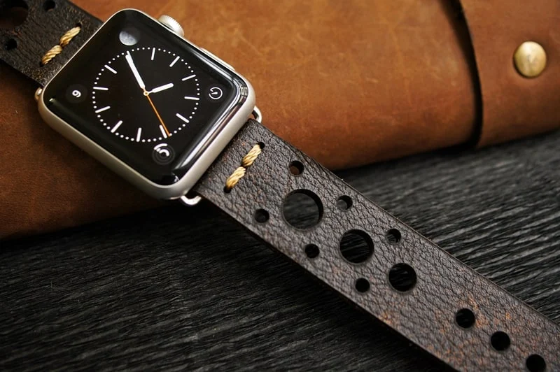 AWBF56-D2-GOLD handgefertigt Vintage Leder Uhrenarmband incl. Lugs Adapter für Apple Watch 1 und 2 (oder Apple Watch Sport) 42mm oder 38mm – Bild 3